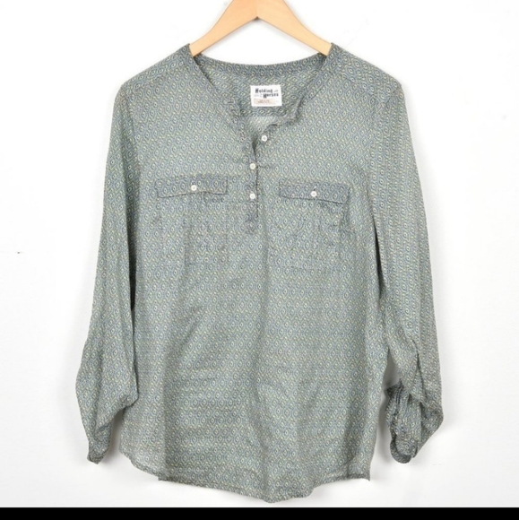 Holding Horses Anthropologie Long Sleeve Tulipane Semi Sheer Henley Blouse Sz 12 - Picture 3 of 4